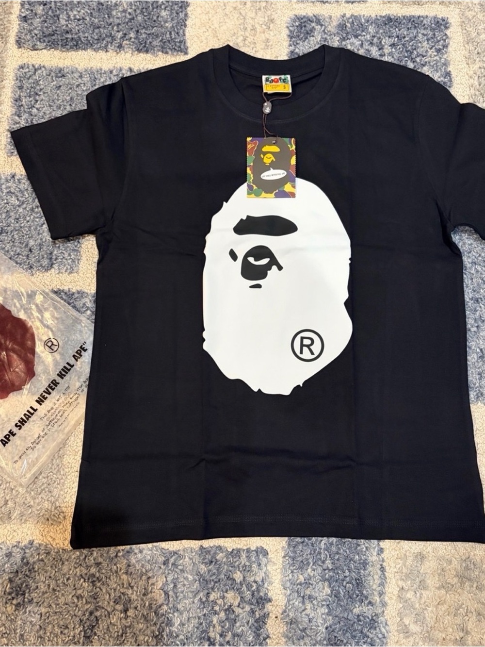 Bape Black Tee with Large White Ape Head Graphic